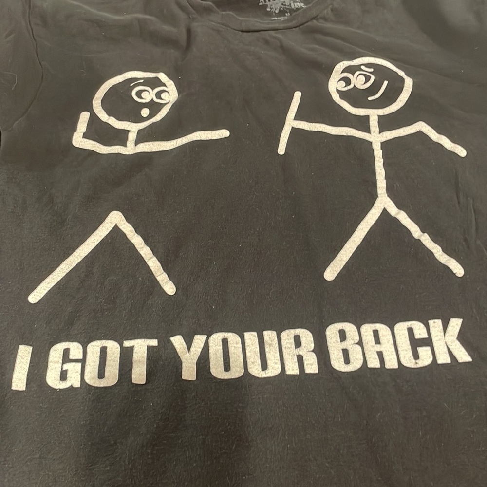 Ink I got your back t-shirt graphic humorous novelty black stick man boys size M